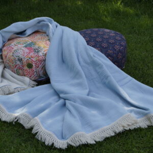 Meditationsdecke Kehlchakra HELLBLAU  - BIO Baumwolle, Oeko-Tex 100