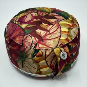 Meditationssitzkissen exotische Blätter/Wurzelchakra KAMINROT/LILA Oeko-Tex 100